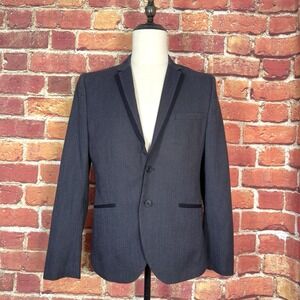 H&M Men's Sport Coat Blazer Two Button Blue Navy Polyester Blend SLIM 40R